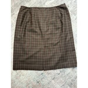 TALBOTS Wool Stretch Pencil Skirt Lined Slit Windowpane Check Brown